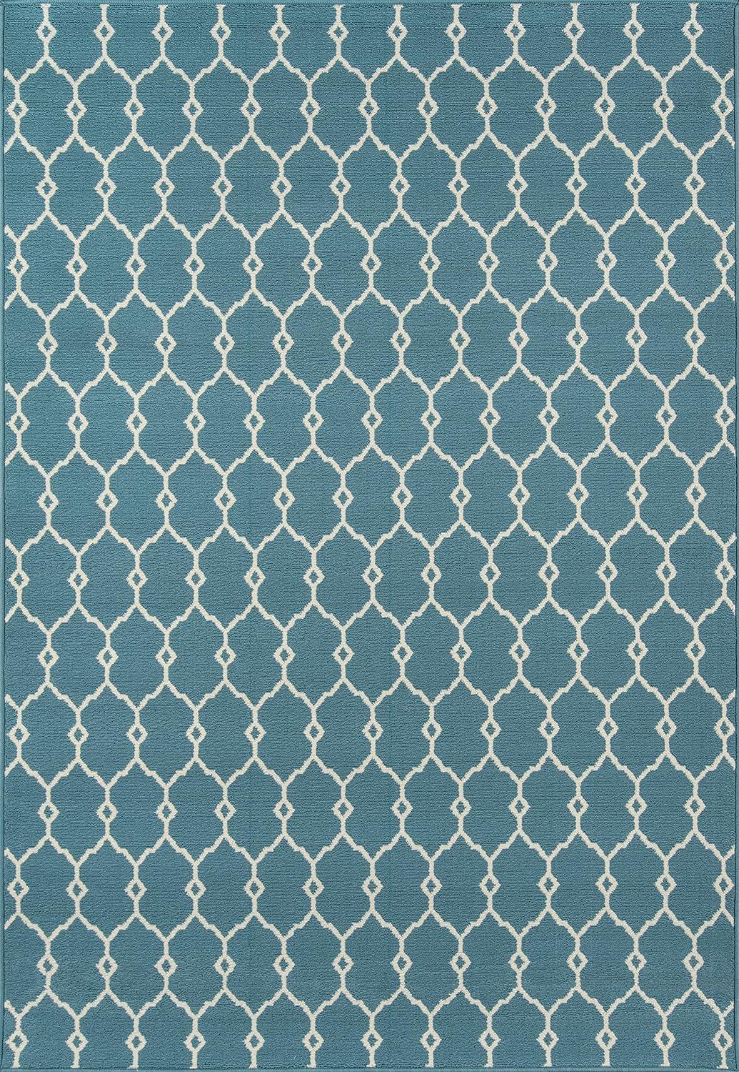 Blue Trellis 6'7" x 9'6" Rectangular Synthetic Easy-Care Rug