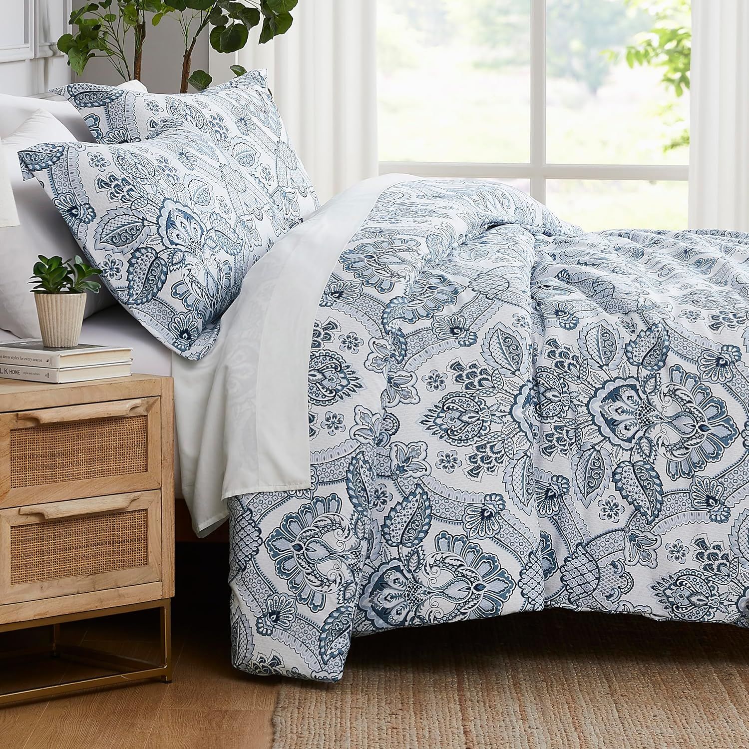 Enchantment Blue Paisley Boho Queen Duvet Cover Set