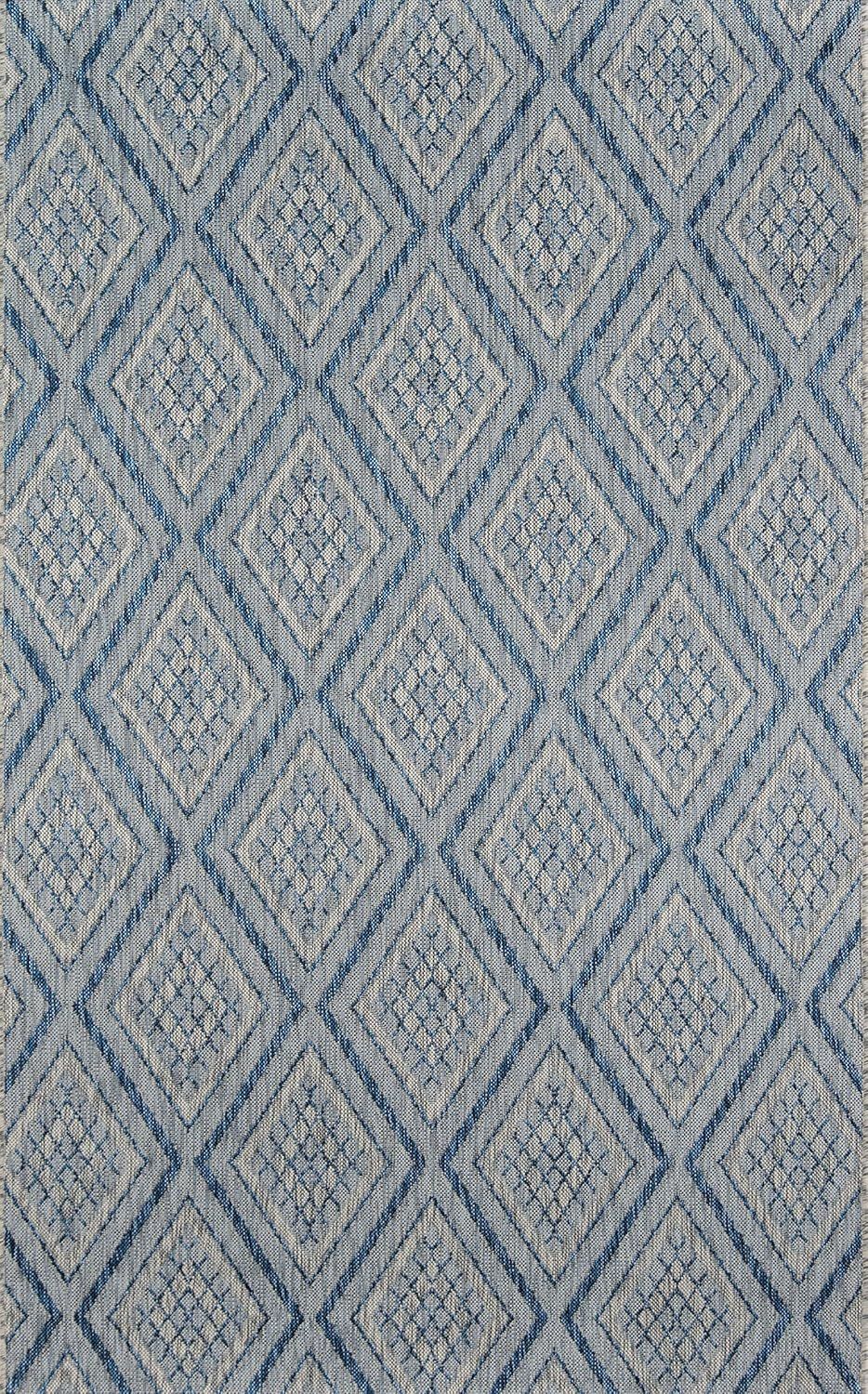 Blue Geometric Low Pile Indoor/Outdoor Runner Rug
