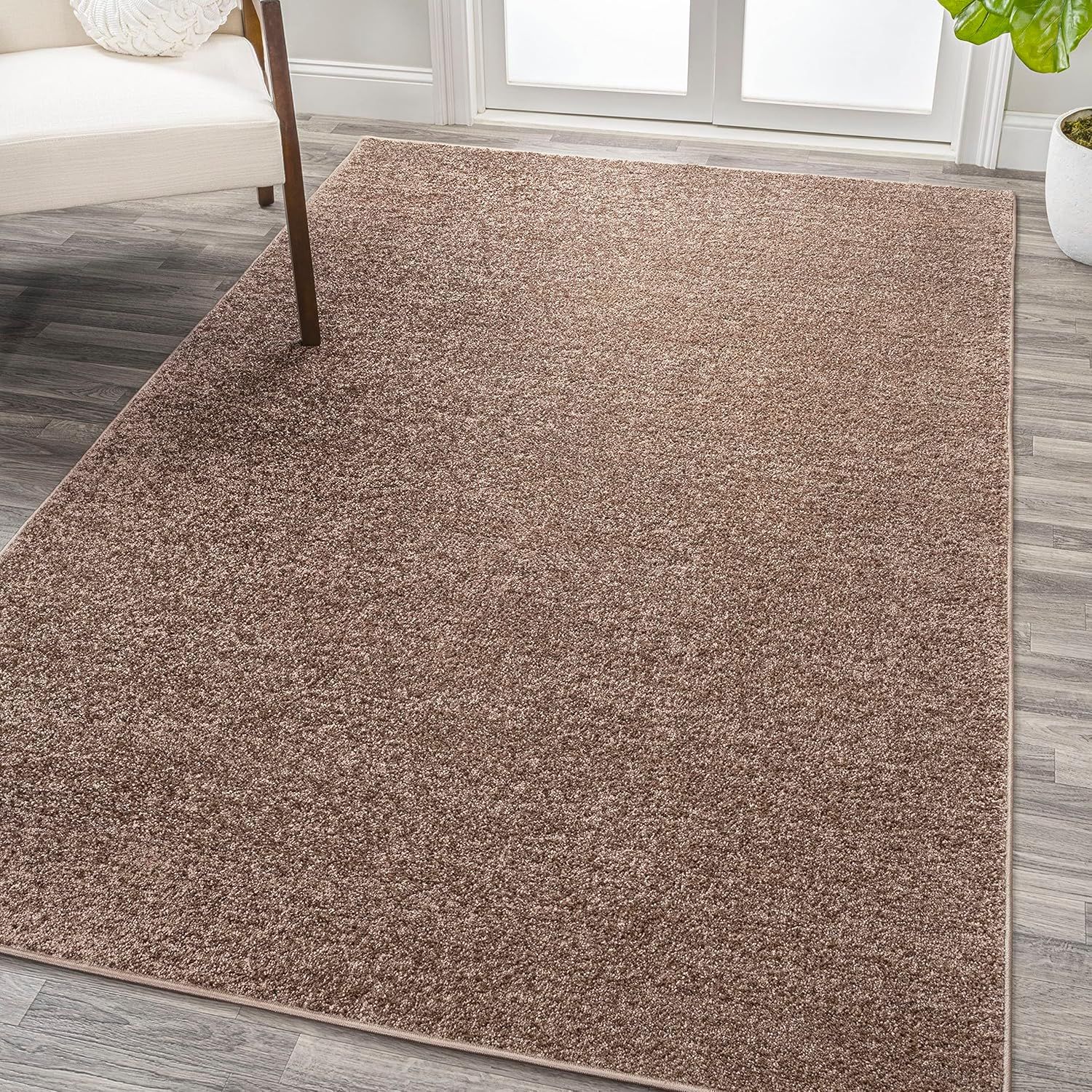 Brown 6'2" x 9' Solid Synthetic Easy Care Area Rug