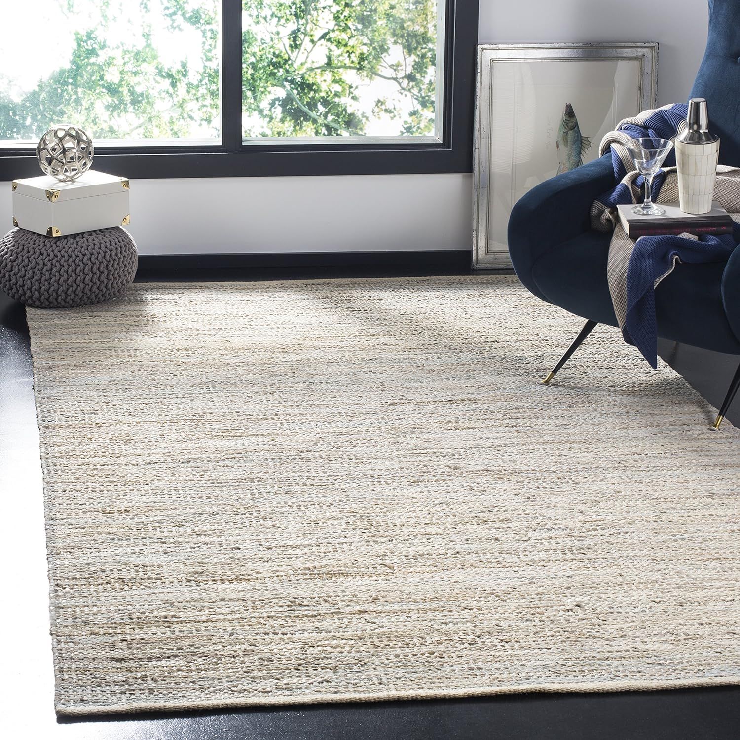 Beige 9' x 12' Handmade Flat Woven Cowhide Rug