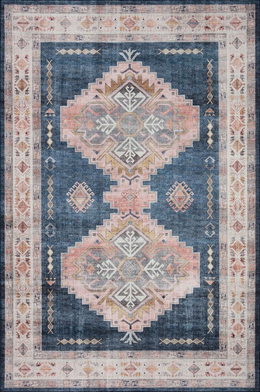 Denim Blush Medallion 27"x45" Stain-Resistant Synthetic Rug
