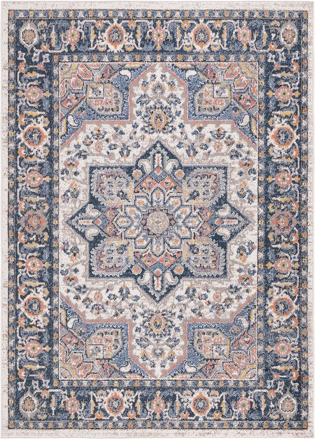 Reversible Blue Synthetic 8' x 10' Stain-Resistant Rectangular Rug