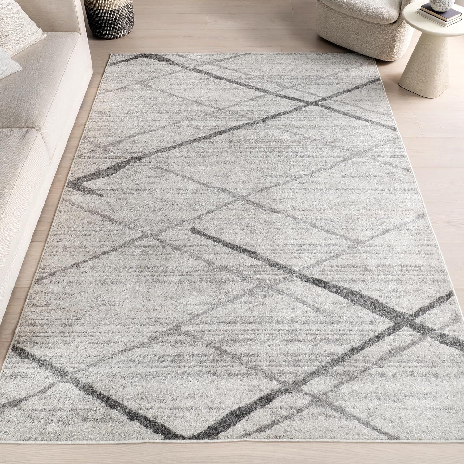 Thigpen Gray Abstract 6' Square Synthetic Area Rug