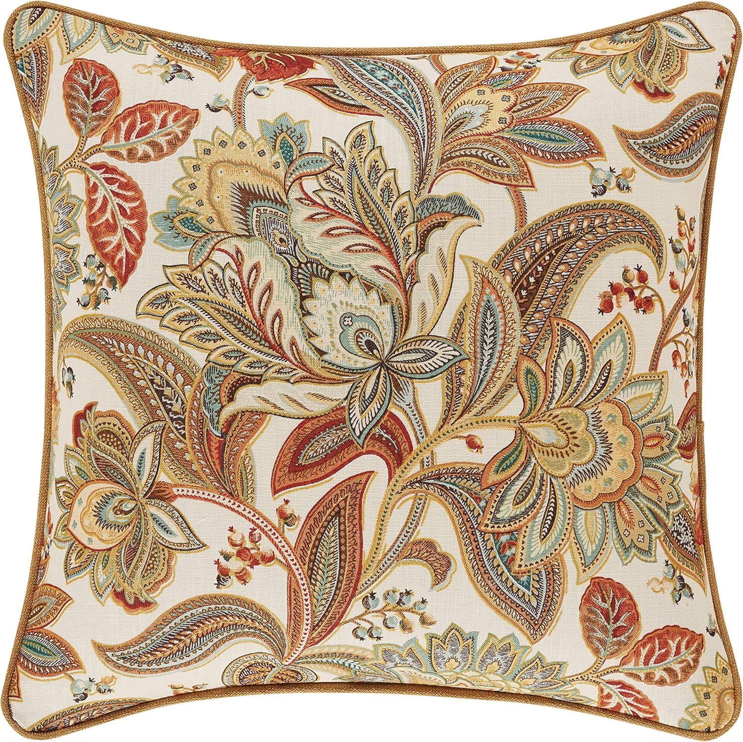 August 18" Square Floral Jacobean Decorative Throw Pillow in Multi Spice