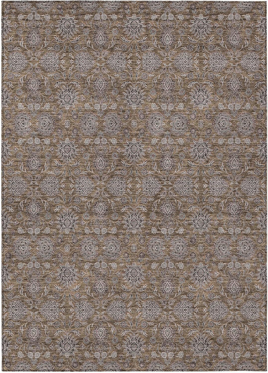 Chocolate Floral Patterned Synthetic Indoor/Outdoor Rug 5' x 7'