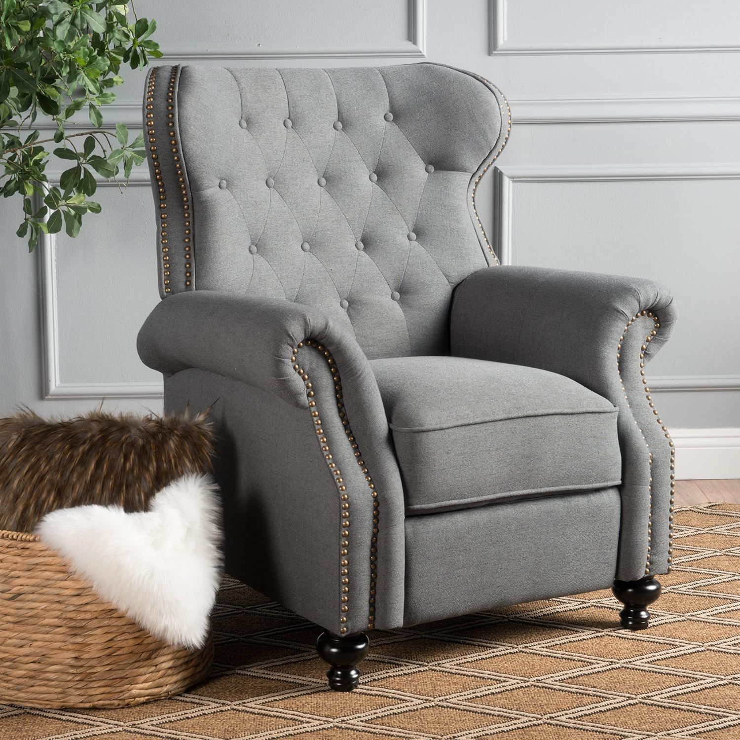 Handcrafted Charcoal Wood Accent Recliner Chair