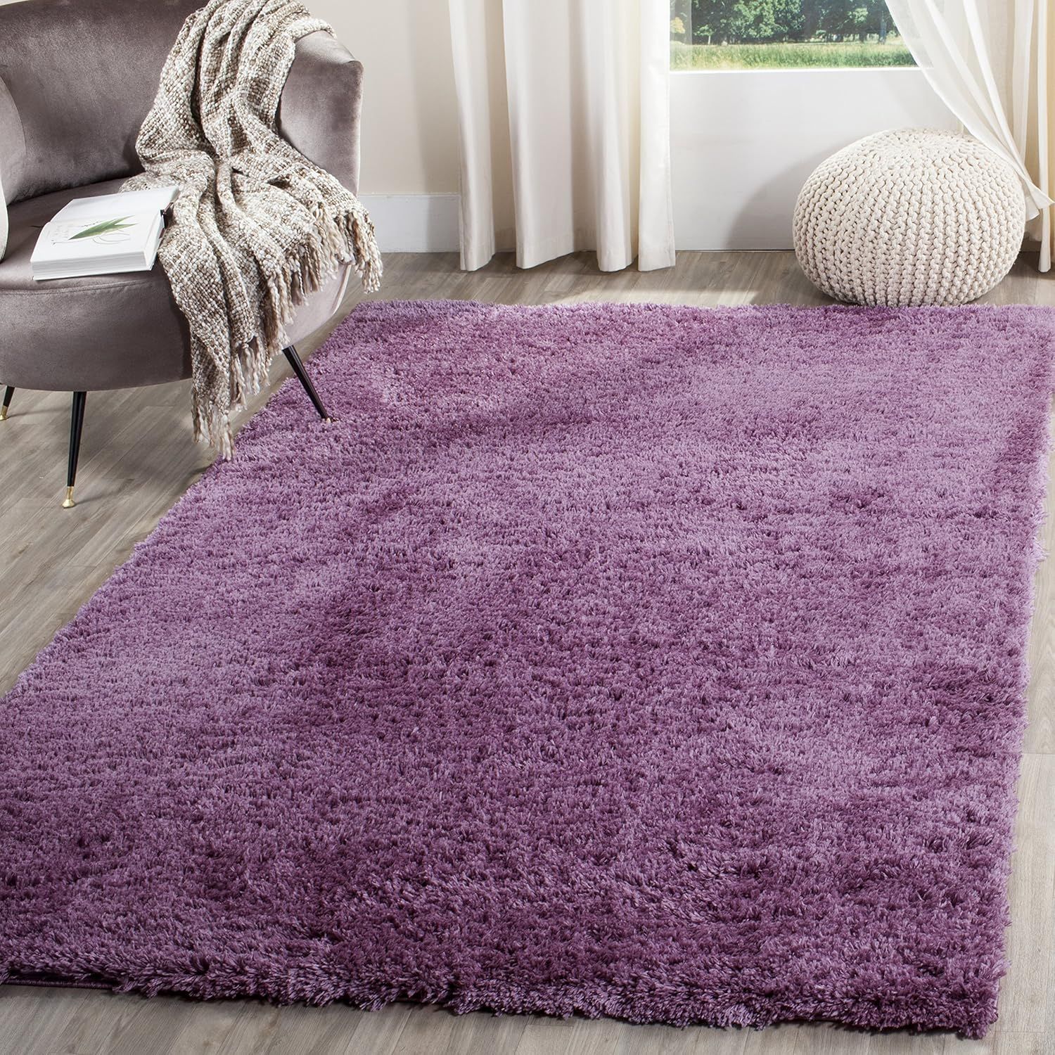 Purple Rectangular Shag Synthetic Area Rug 3' x 5'