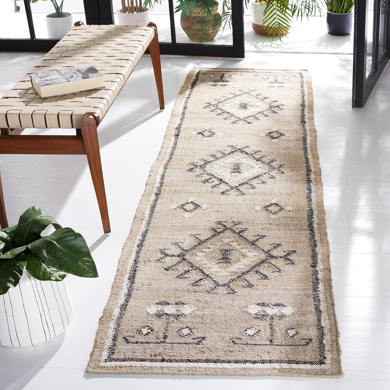 Handmade Grey and Black Wool Flatweave Runner Rug