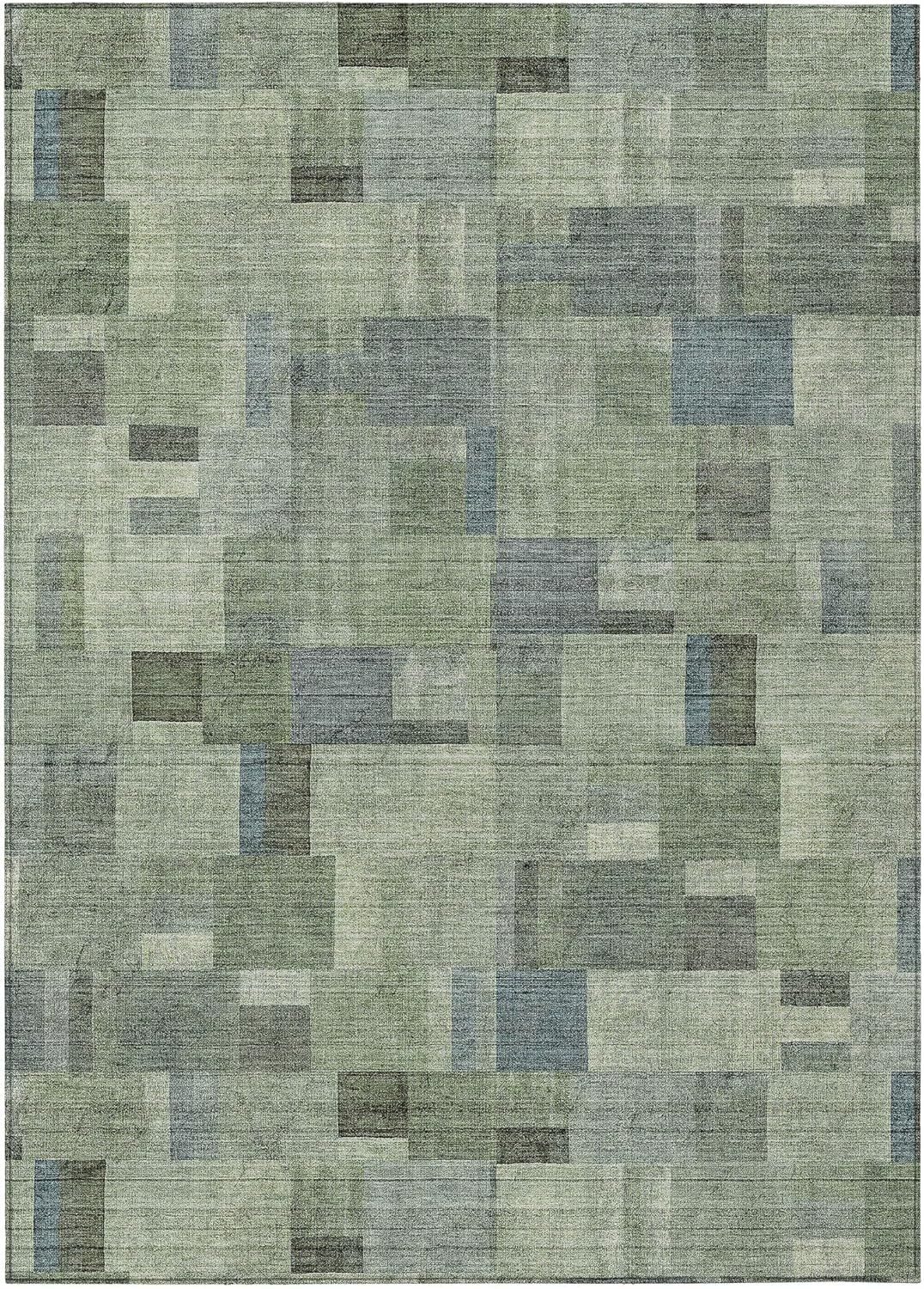 Green and Gray Synthetic Flat Woven Washable Area Rug