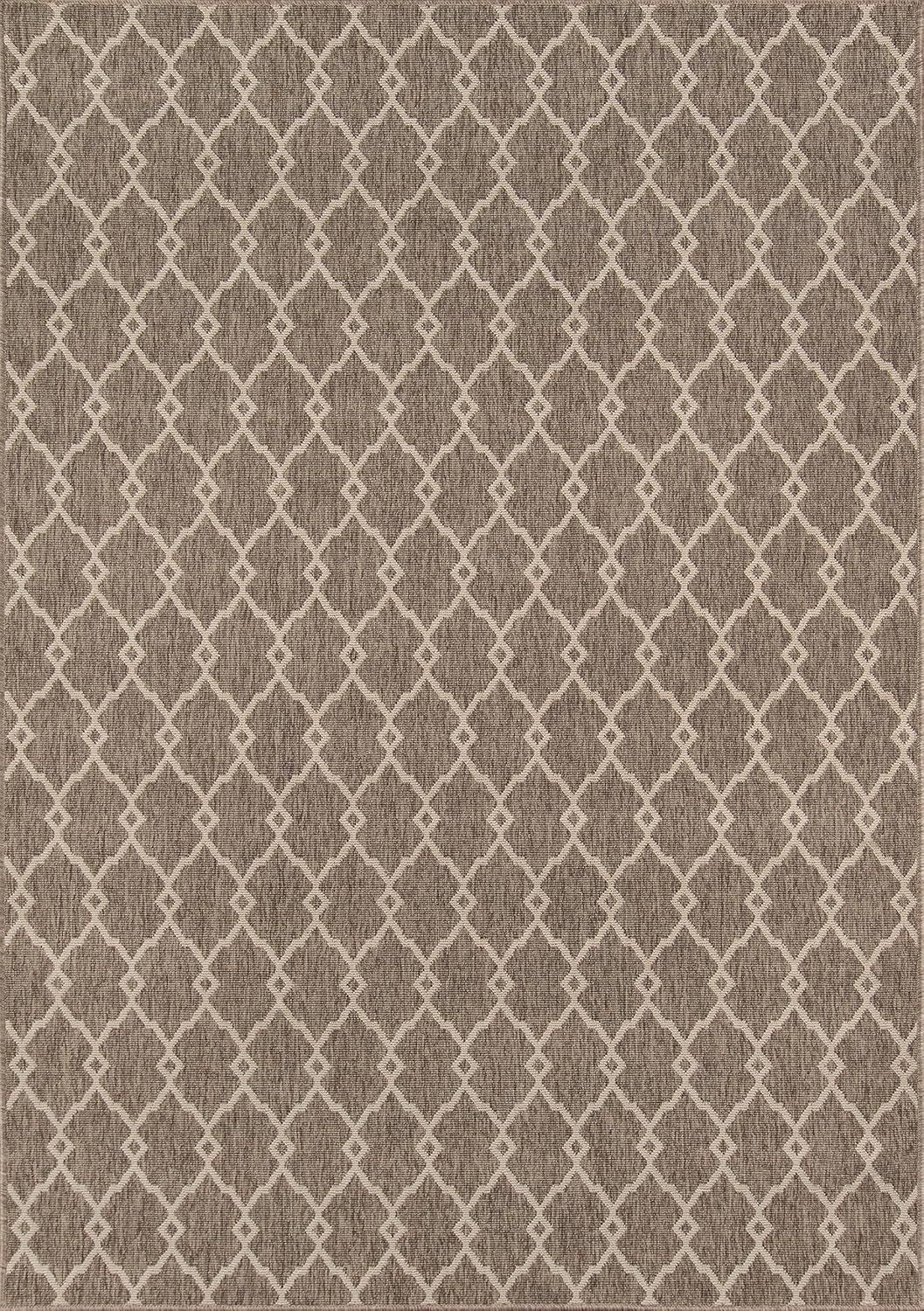 Taupe Trellis Synthetic Washable Rectangular Rug 5'3" x 7'6"