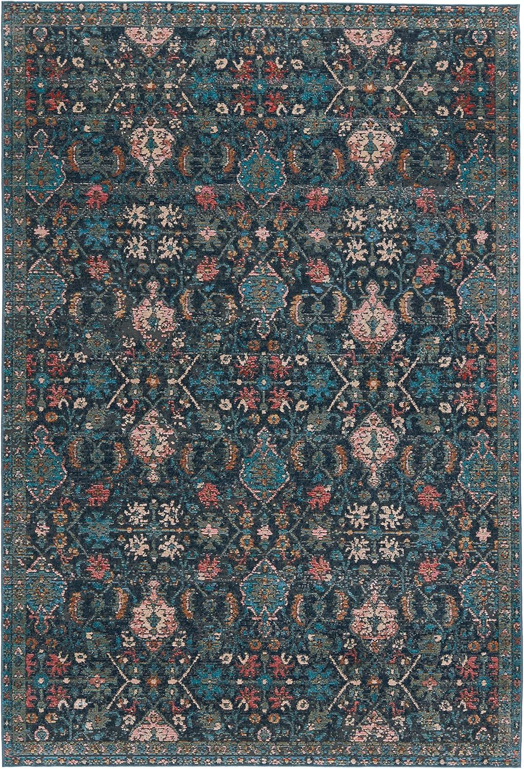 Dark Blue Trellis Rectangular Synthetic 5' x 7' Area Rug