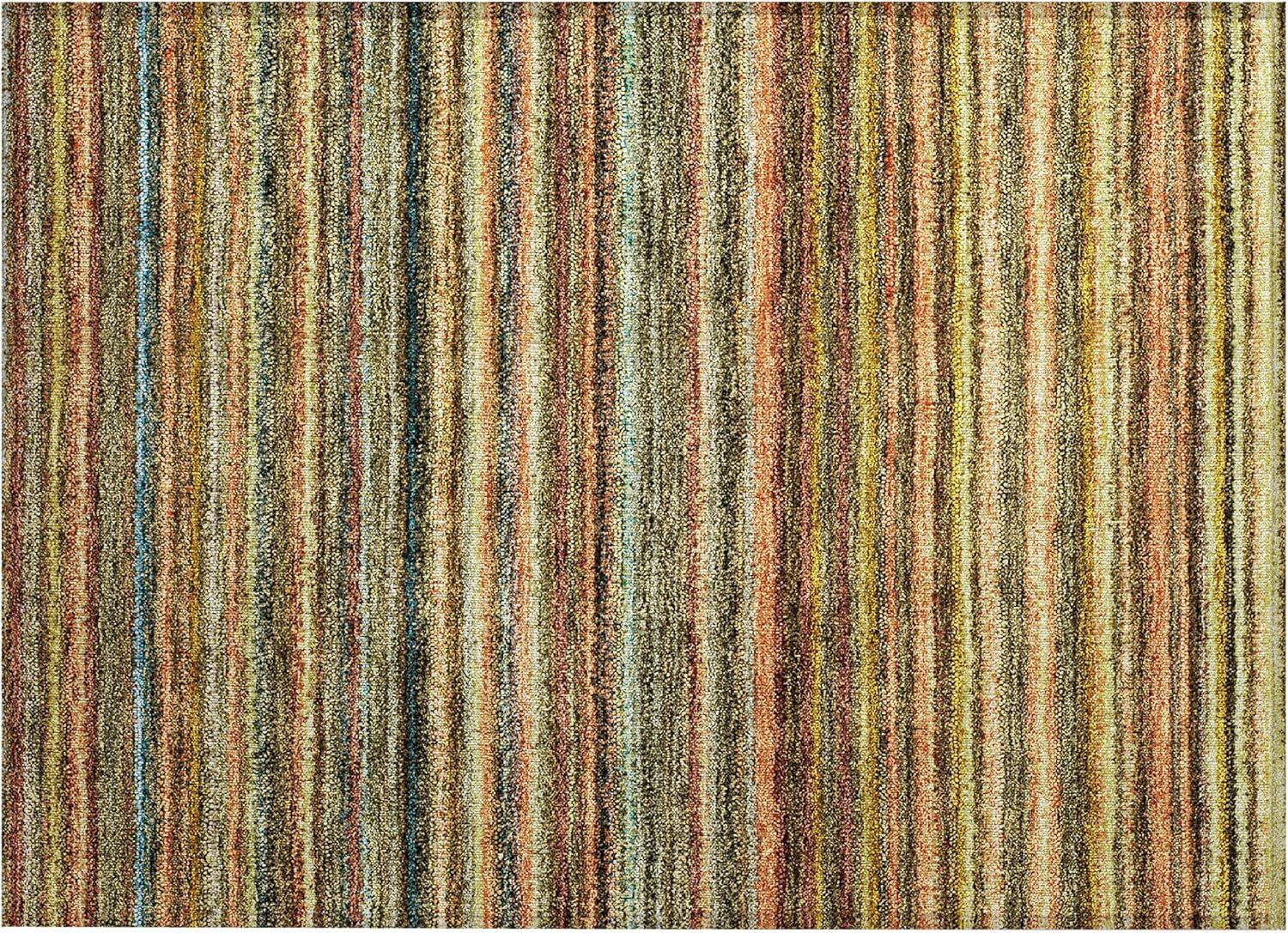 Coral Striped Synthetic Washable Rectangular Area Rug