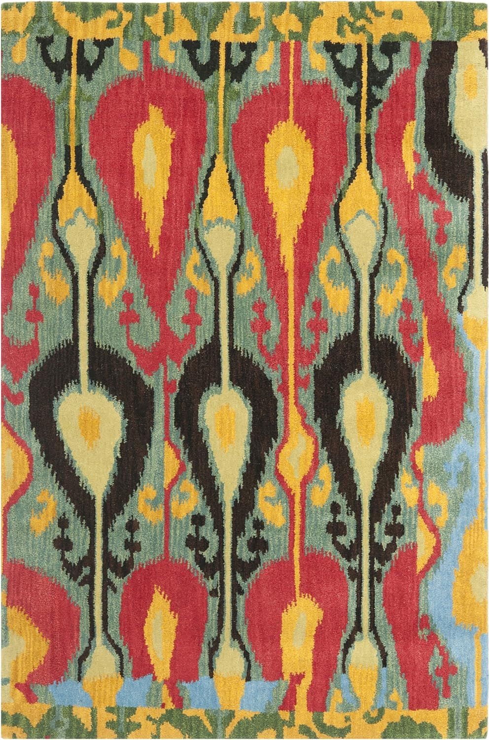 Handmade Blue and Green Wool Ikat 3' x 5' Rug