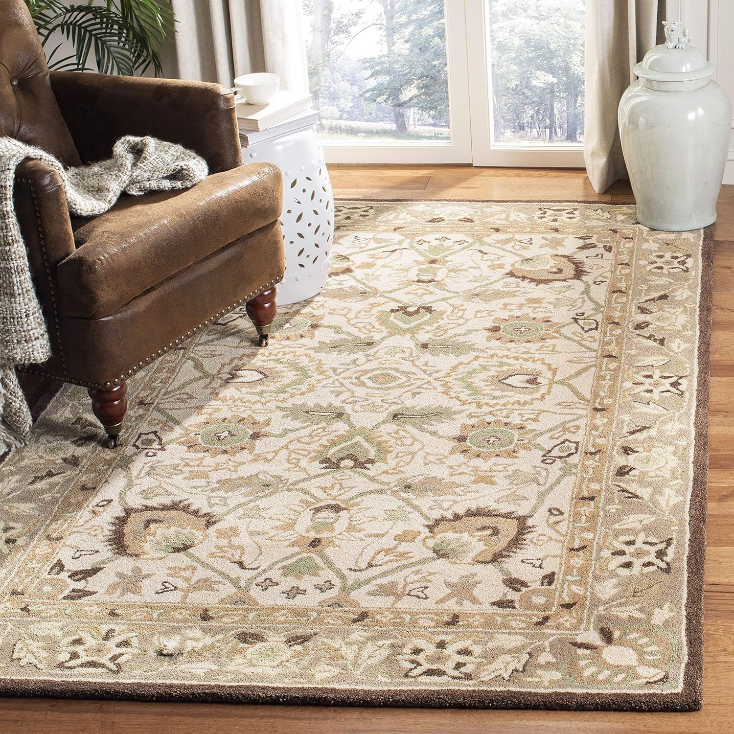 Handmade Anatolia Ivory & Brown Tufted Wool Accent Rug - 2' x 3'