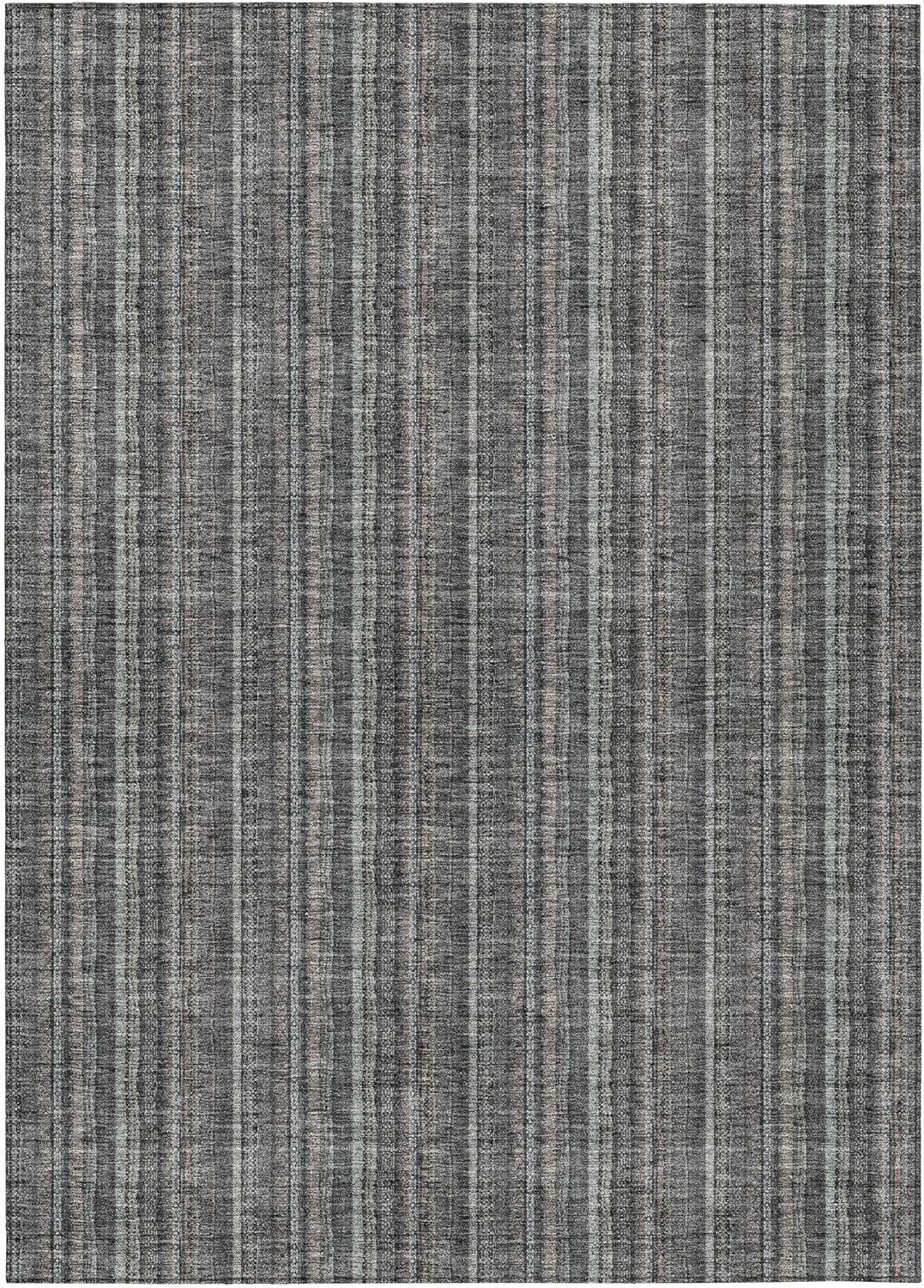 Gray Striped Indoor Outdoor Machine-Washable Area Rug