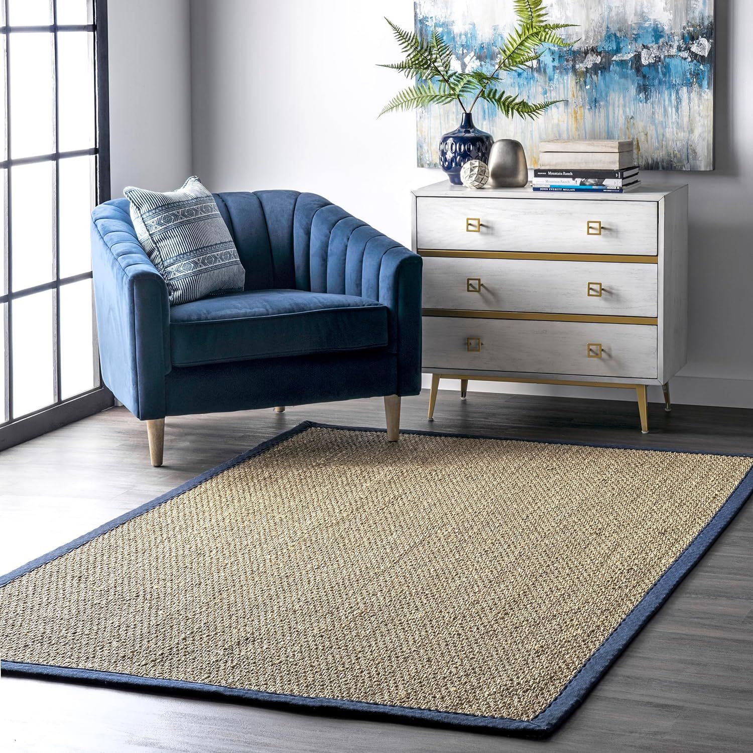 Coastal Charm Round Blue Seagrass 37" Area Rug