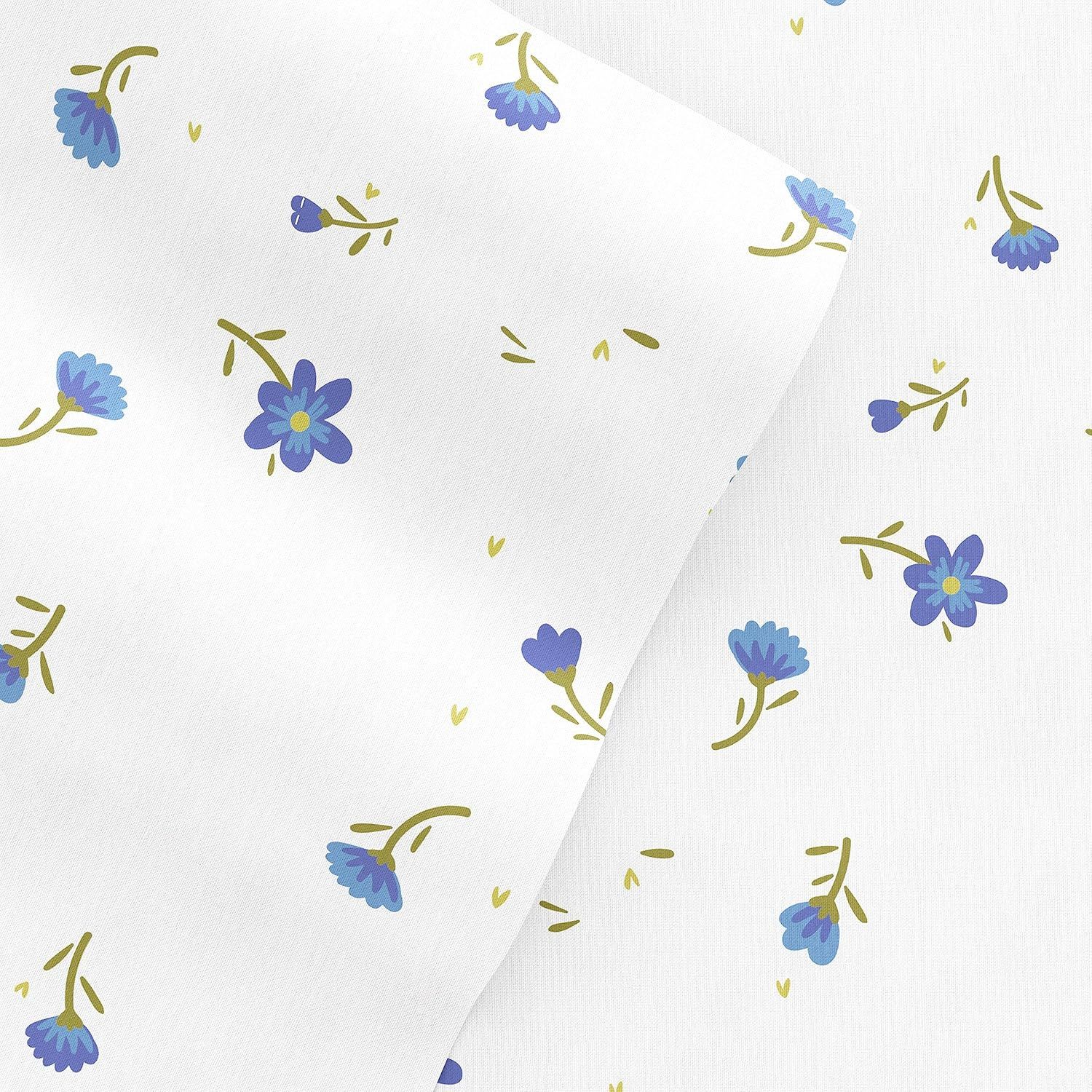 Light Blue Floral Microfiber Full Sheet Set with Deep Pockets