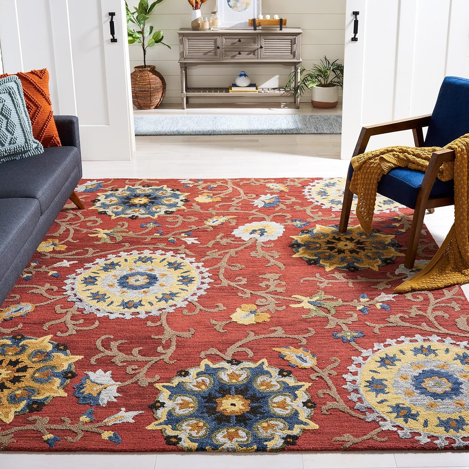 Hand-Tufted Artisan Red Wool Rectangular Rug - 72"x16"