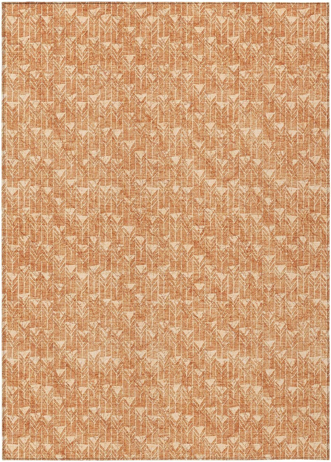 Salmon Geometric Pattern Washable Synthetic Area Rug 3' x 5'