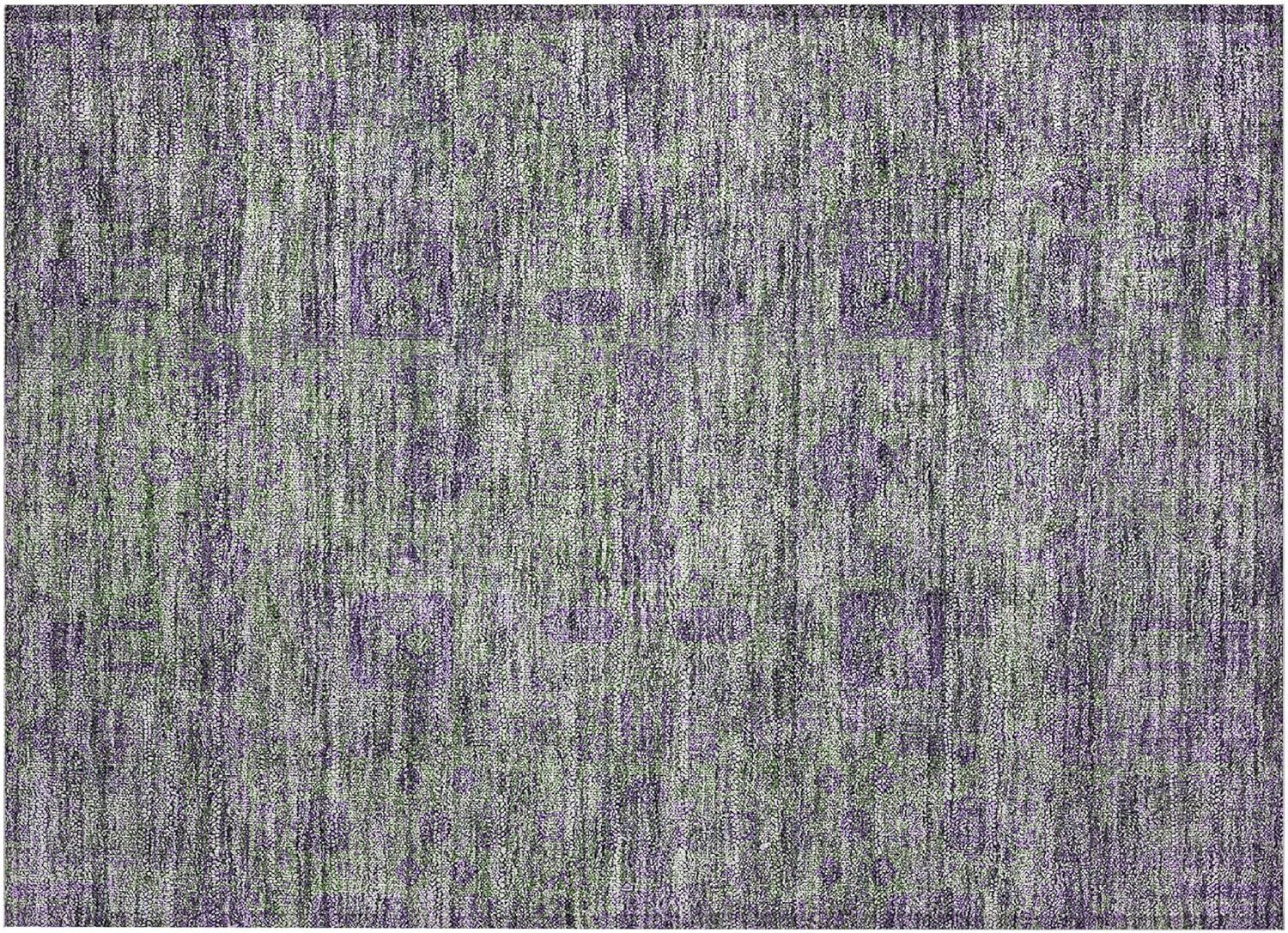 Fern Green and Purple Synthetic Flat Woven Washable Rug