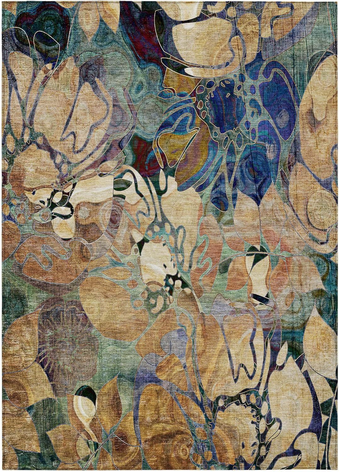 Beige and Multicolor Floral Synthetic 5' x 7' Area Rug