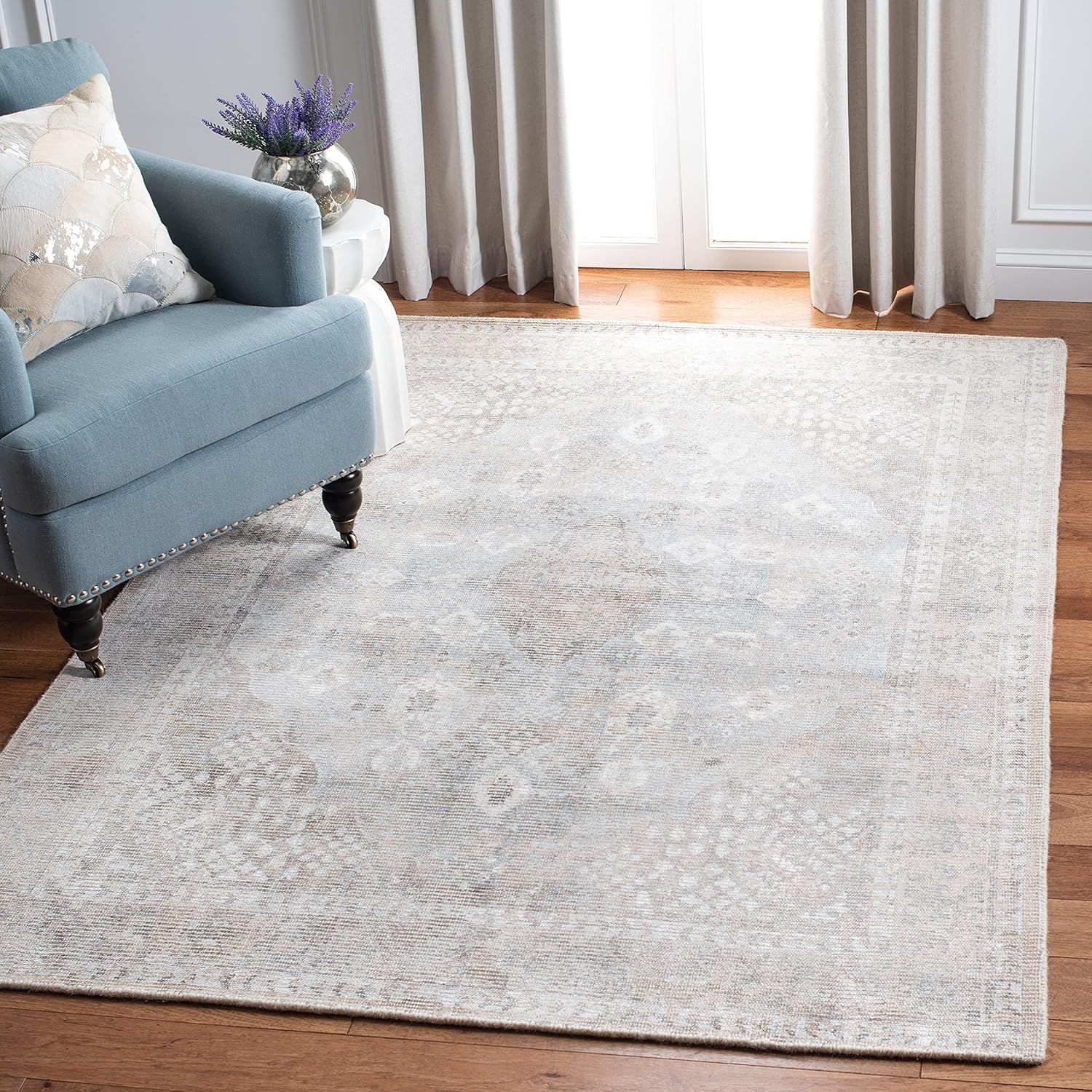 Beige and Sand Hand-Tufted Wool and Viscose Rectangular Rug