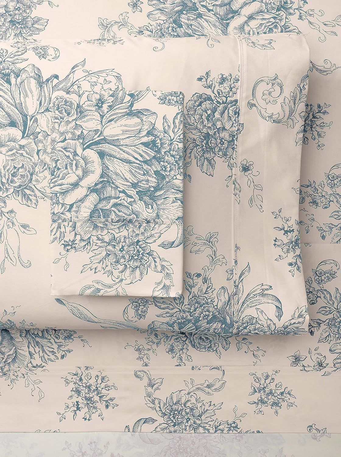 Light Blue Floral Cotton Twin Sheet Set