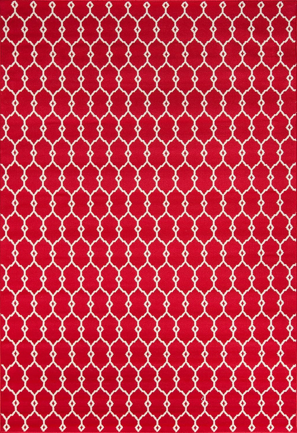 Elegant Trellis Red Synthetic 5'3" x 7'6" Easy-Care Outdoor Rug