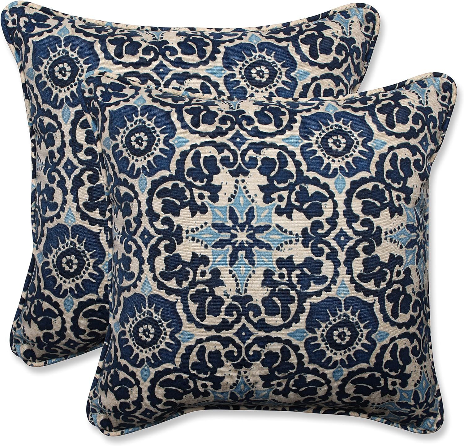 Woodblock Prism Blue Square Outdoor/Indoor Throw Pillows Set