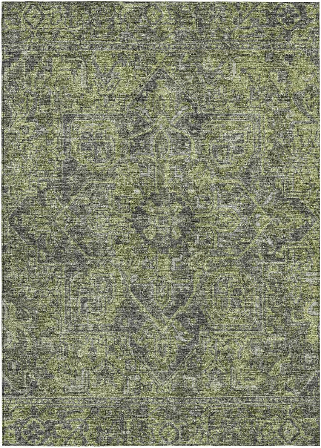 Green Synthetic Oriental 9' x 12' Washable Area Rug