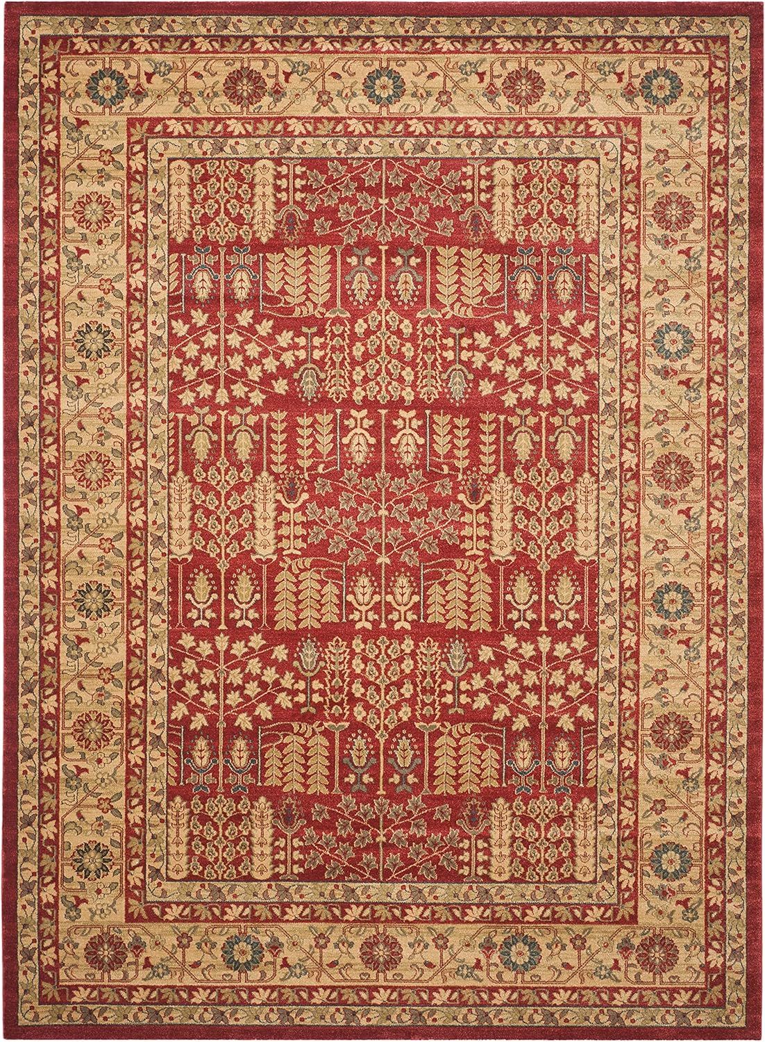 Traditional Red and Natural Synthetic 8' x 10' Area Rug