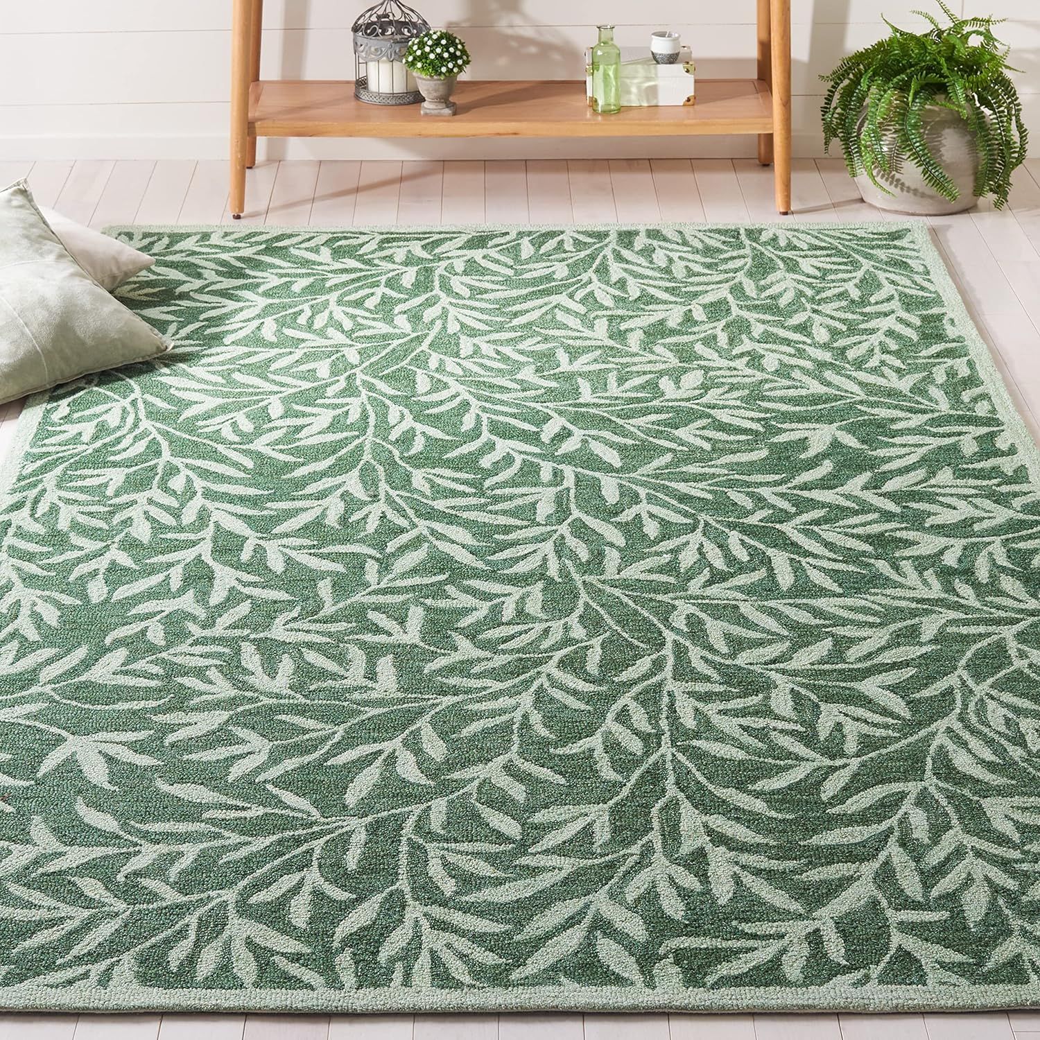 Green Hand-Tufted Wool 6' Square Area Rug