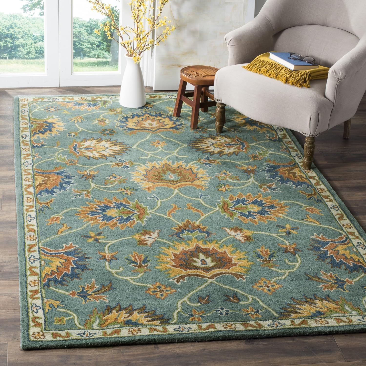 Luxe Heritage 6' Square Light Blue Hand-Tufted Wool Area Rug