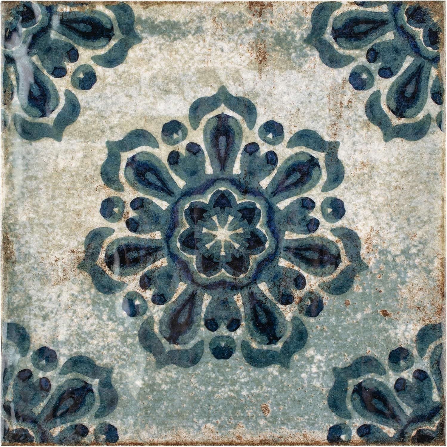 Livorno Blue Floral 7.88" Ceramic Wall Tile