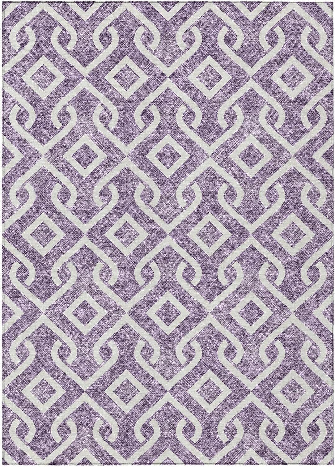 Purple Geometric Machine Washable Rectangular Area Rug