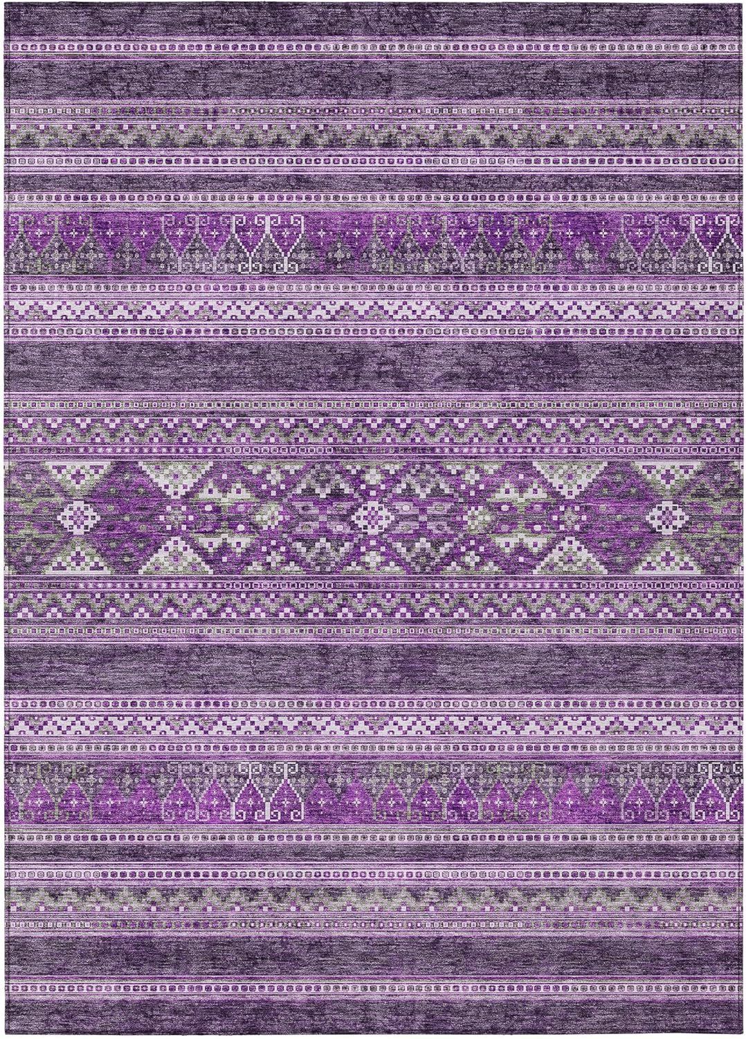 Purple and Gray Synthetic Flat Woven Reversible Rug