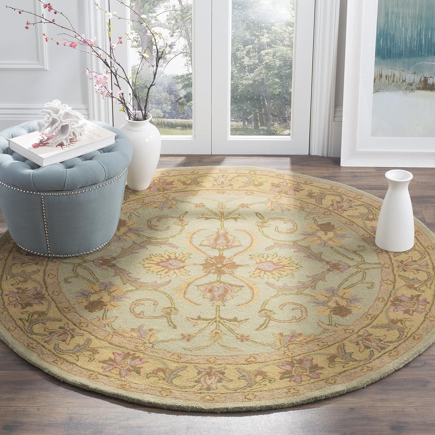 Heritage Green and Gold 6' Round Hand-Tufted Wool Area Rug