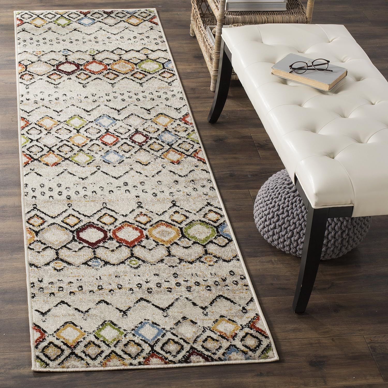 Ivory and Multi Geometric Synthetic Area Rug, 2'3" x 6'0"