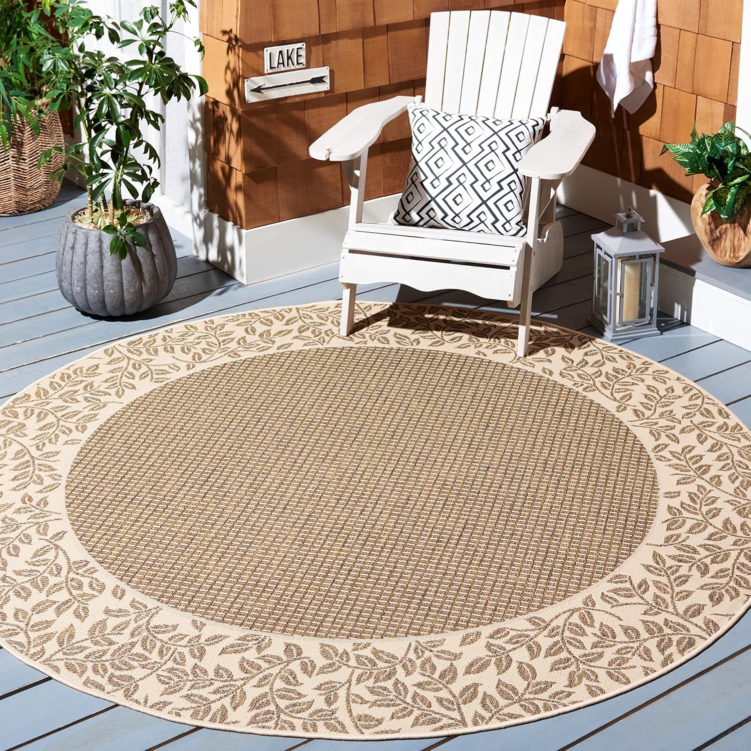 Reversible Blue Synthetic 59" Round Outdoor Rug
