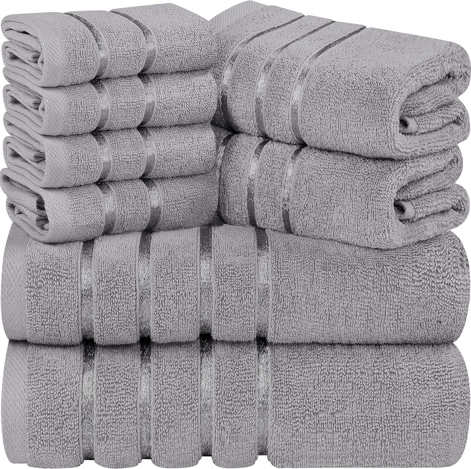 Cool Grey Cotton 8-Piece Luxury Towel Set