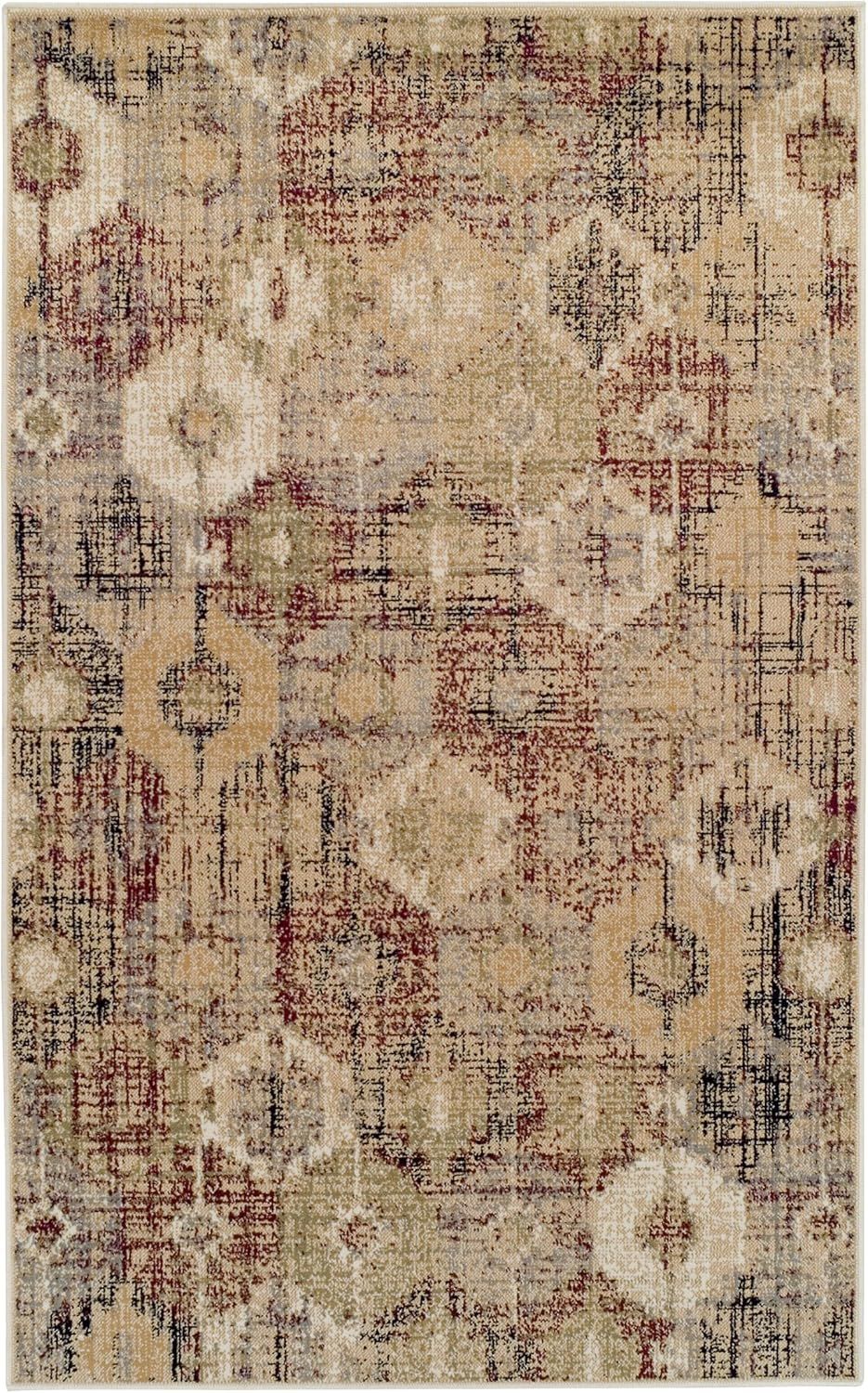 Arabella Vintage Gold Diamond Motif Medium Pile Area Rug, 4' x 6'