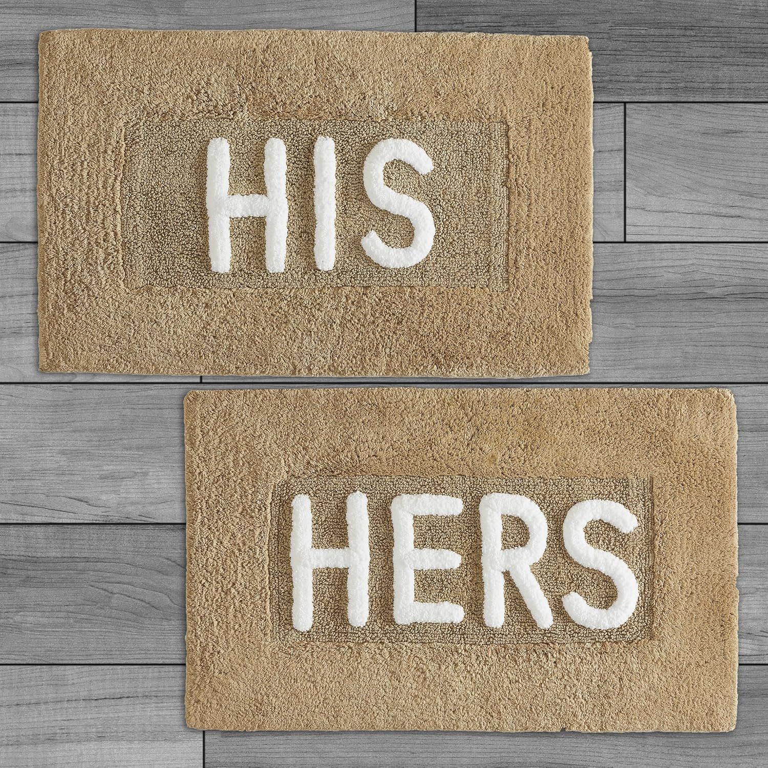 Beige Cotton His and Hers Bath Rug Set