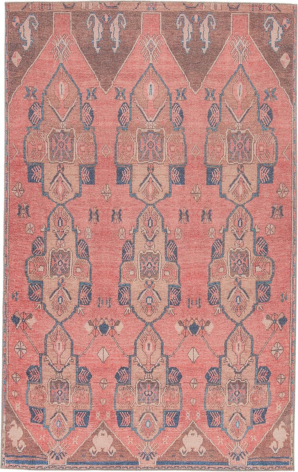 Reversible Blue and Pink Medallion Synthetic 5' x 7' Area Rug