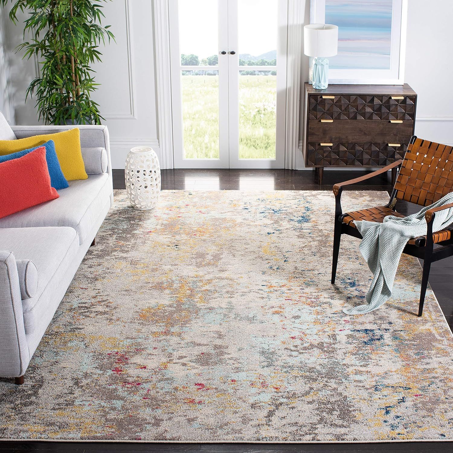 Gray and Gold Abstract 9' x 12' Stain-Resistant Area Rug