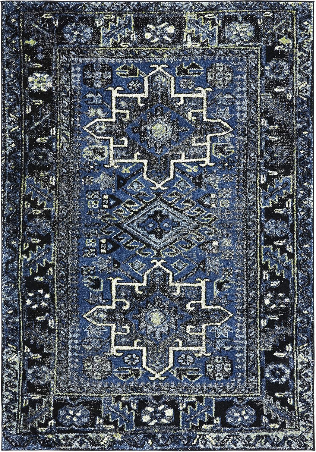 Vintage Blue and Gray Oriental Synthetic Non-Slip Rug, 48" x 27"