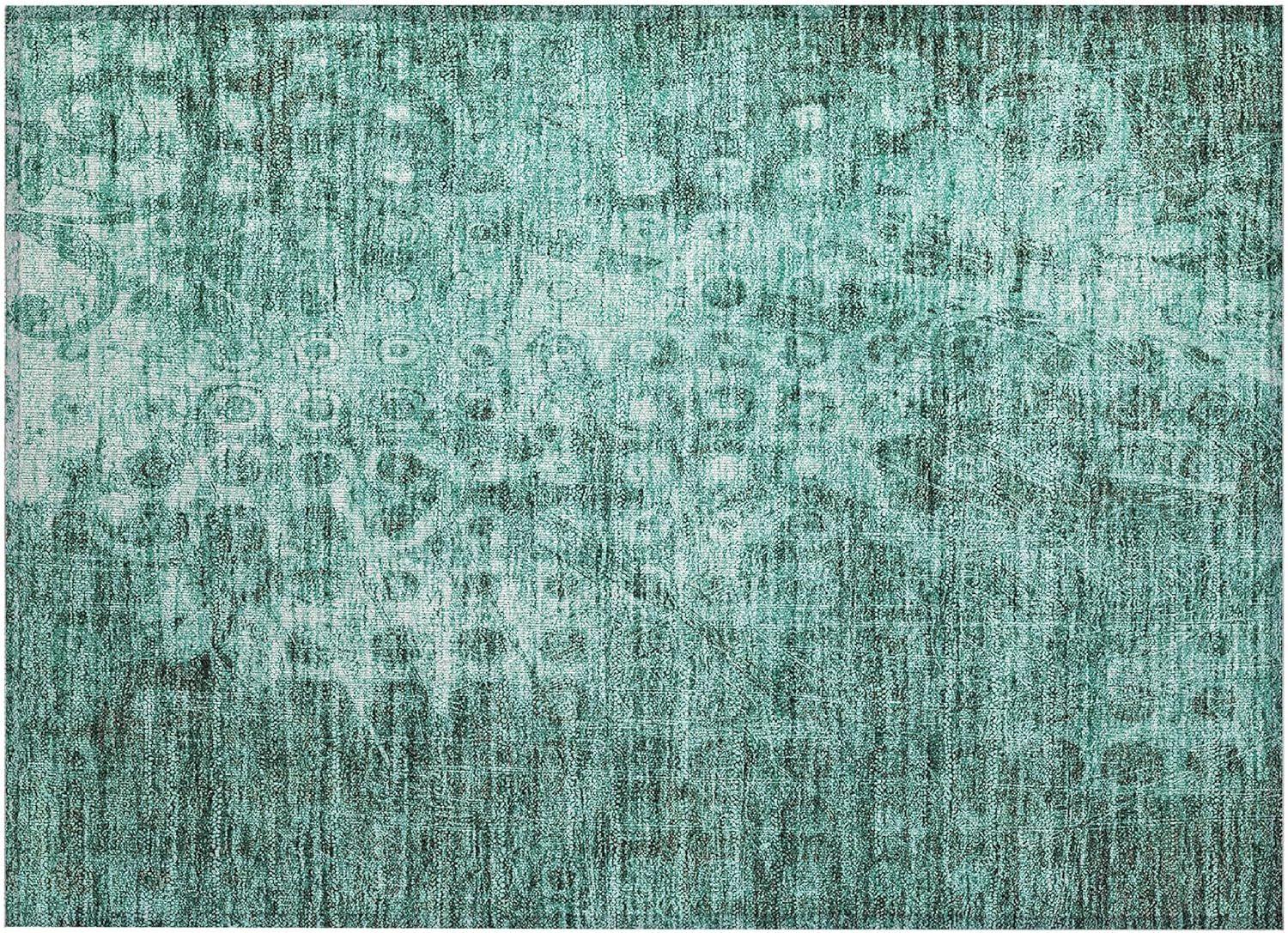 Teal Synthetic Flat Woven Rectangular Washable Area Rug