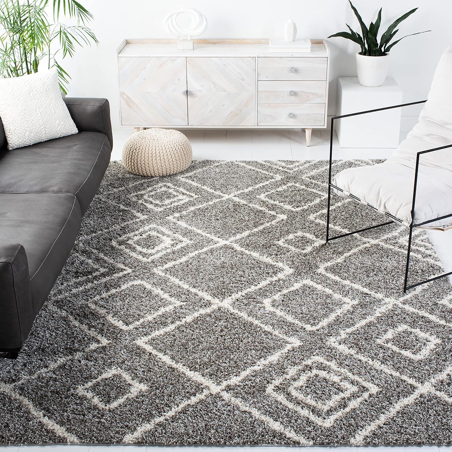 Brown and Ivory Geometric Shag 8' x 10' Synthetic Area Rug