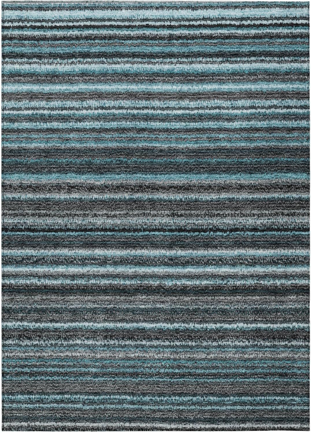 Teal and Gray Striped Synthetic 8' x 10' Washable Rug