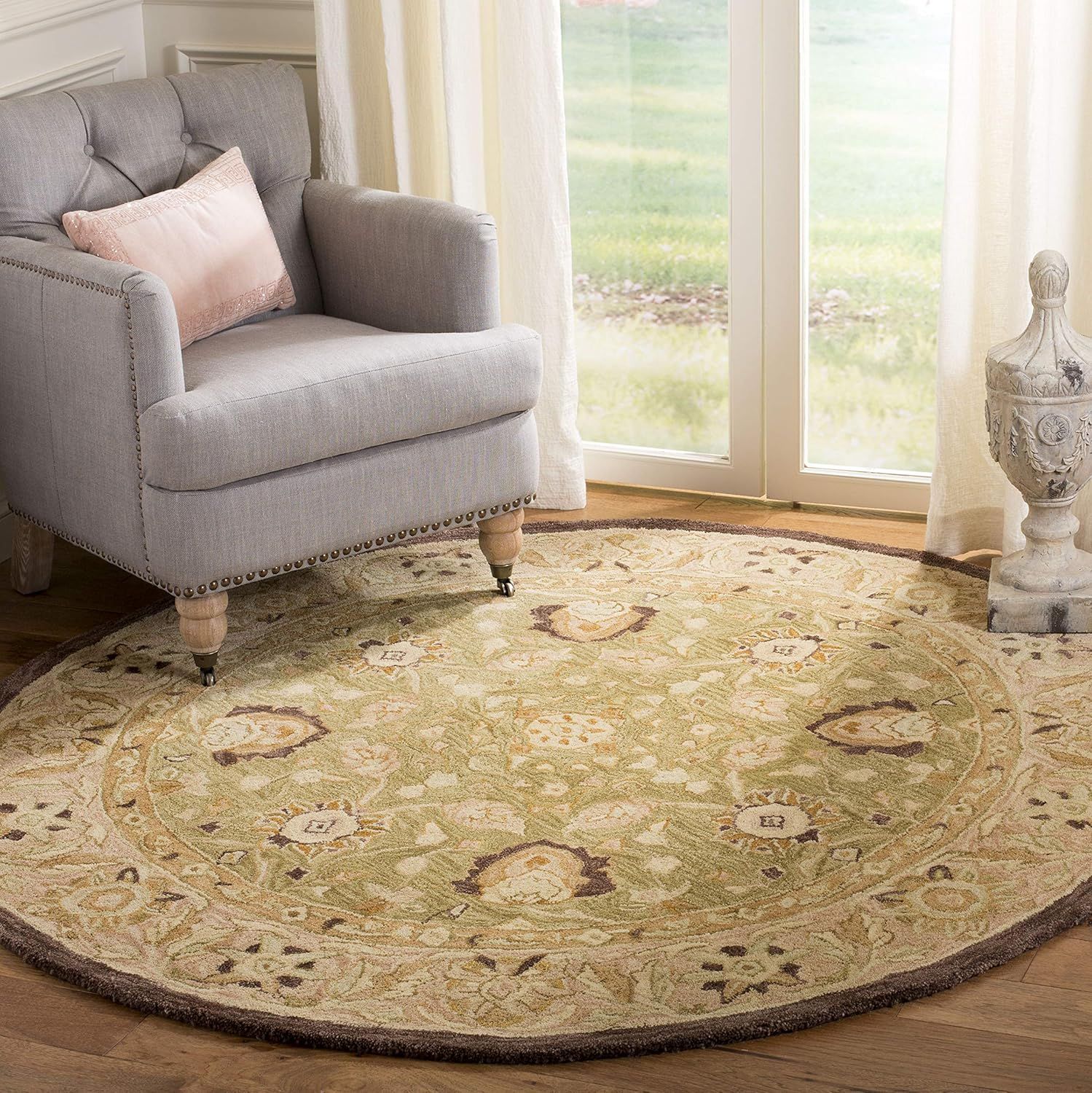 Hand-Tufted Sage & Beige Wool Round Area Rug, 4' Diameter